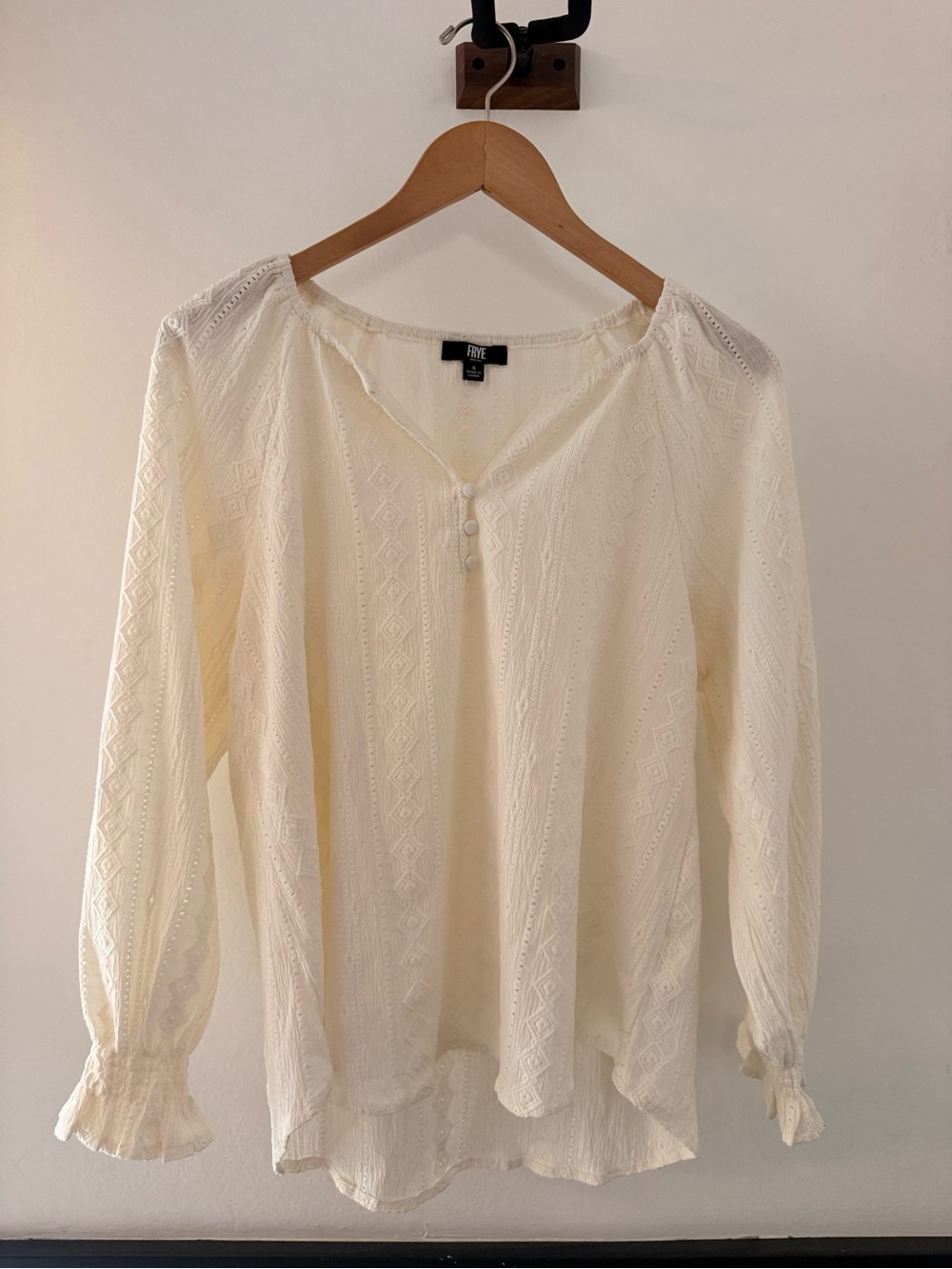 Frye Ivory Lace-Textured Peasant Blouse